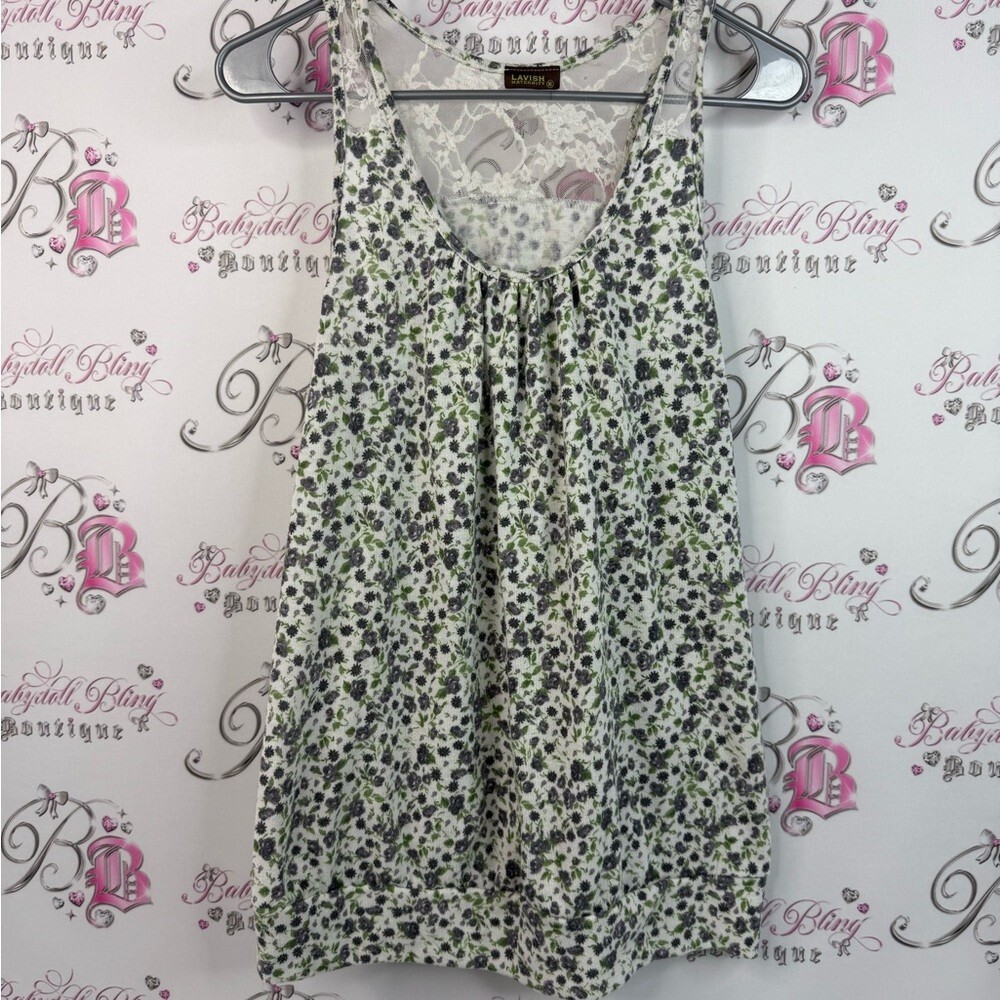 Lavish maternity tank top flowers lace Lacie White green Floral Tank Top